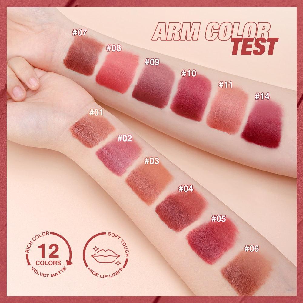 12pcs Lipstick Lip Cream 12 Colors High Pigment Waterproof Long-lasting Lip Tint Matte Finish Makeup Lip Gloss Cosmetics - Belleroz