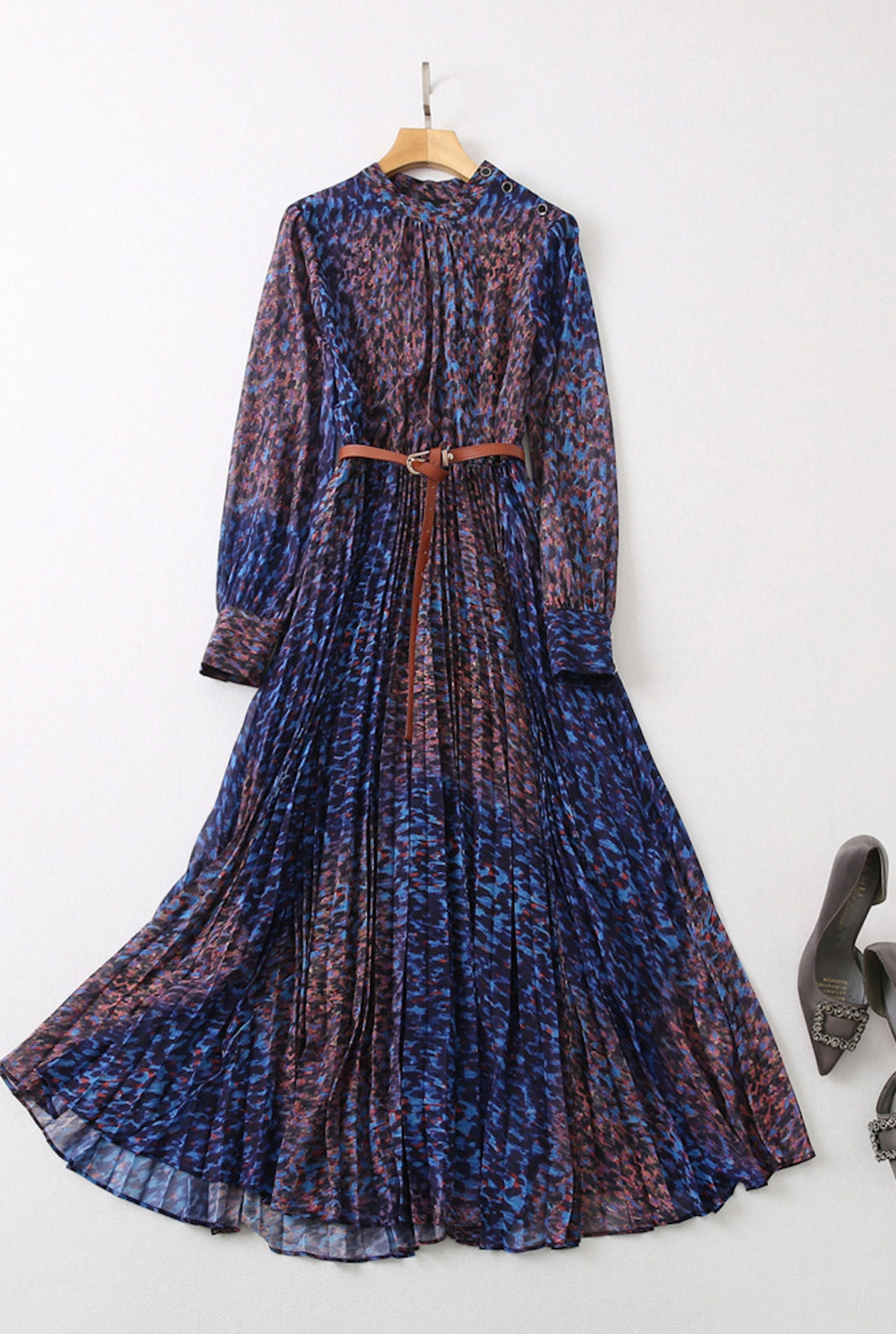 Boho Leopard Print Long Pleated Dress