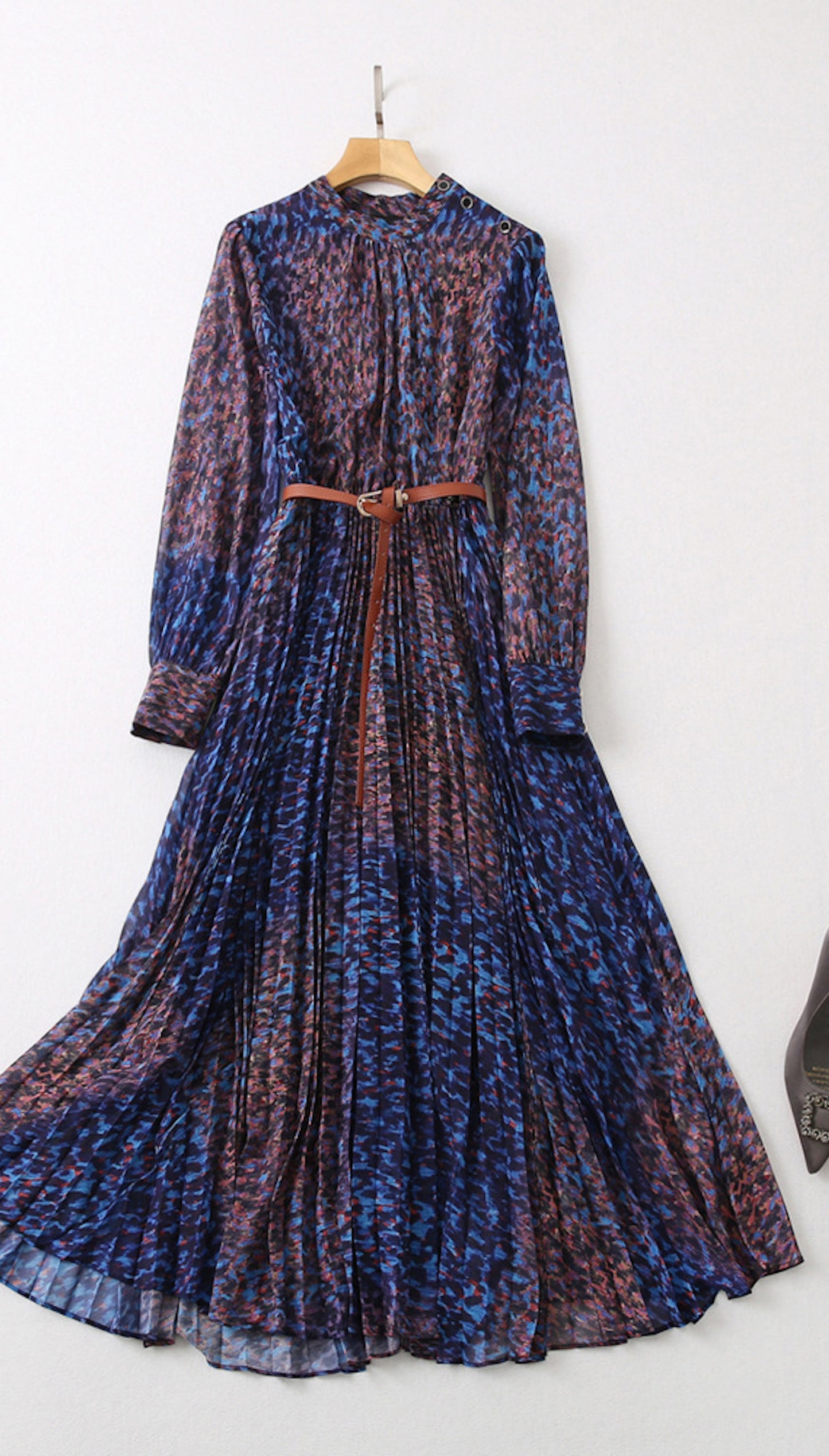 Boho Leopard Print Long Pleated Dress