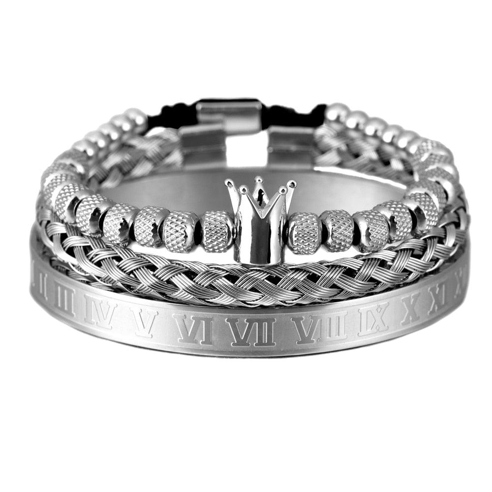 Luxury 3pcs/Set Stainless Steel Men Bracelet, Men Jewelry Roman Number Charm Bracelets - Sandrine Swank