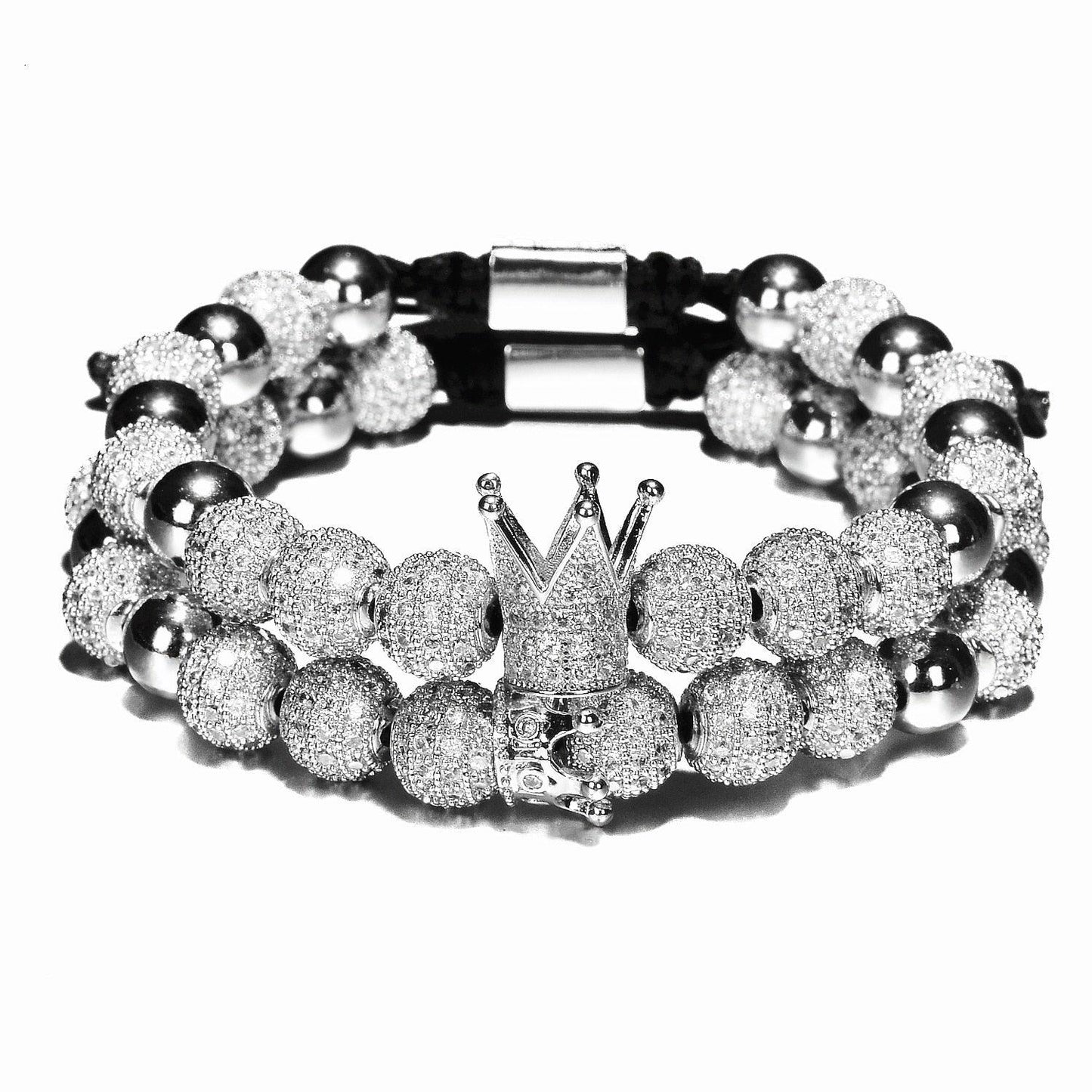 Luxury Crown Charm Men Bracelets, 8mm Micro Pave CZ Round Braided Men Bracelet - Sandrine Swank