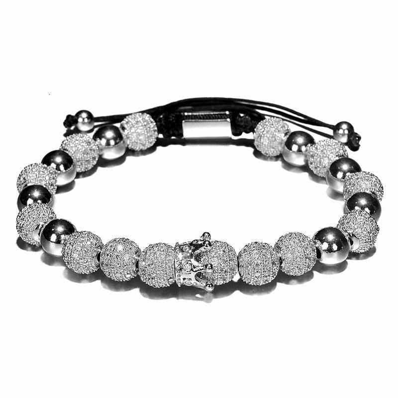 Luxury Crown Charm Men Bracelets, 8mm Micro Pave CZ Round Braided Men Bracelet - Sandrine Swank