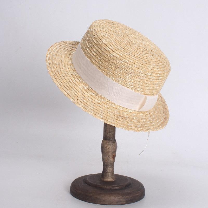 Classic Flat Straw Hat For Women UV Protection Sun Hat, Beach Hats Spring Summer - Belleroz