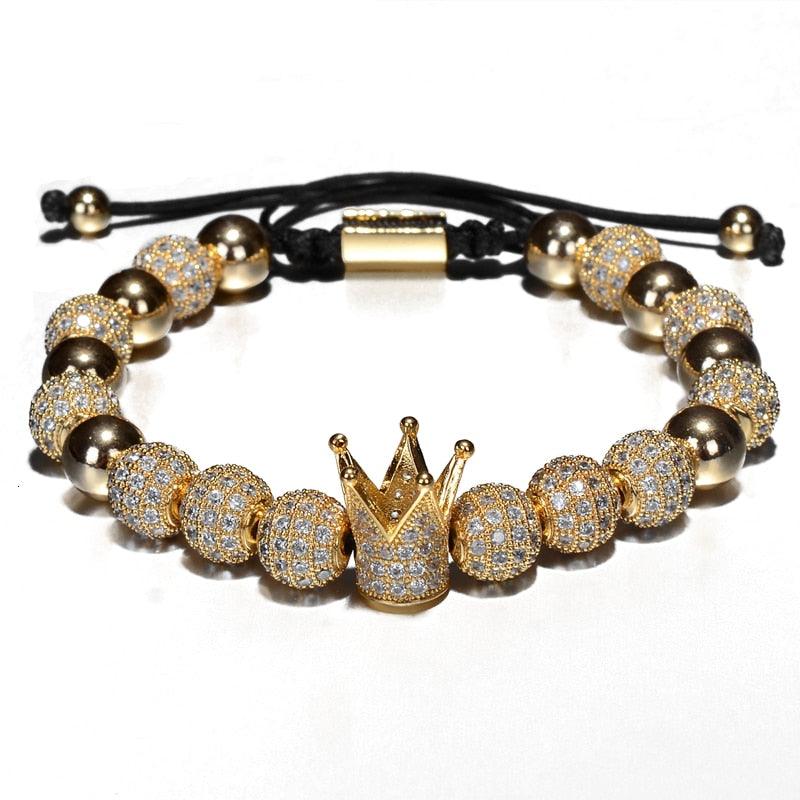 Luxury Crown Charm Men Bracelets, 8mm Micro Pave CZ Round Braided Men Bracelet - Sandrine Swank