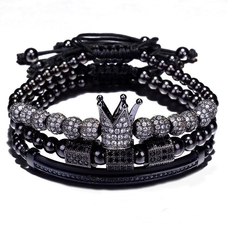 3pcs/Set Luxury Jewelry Zircon Men Bracelets, Cubic Micro Pave CZ Charm Braided Men Bracelets - Sandrine Swank