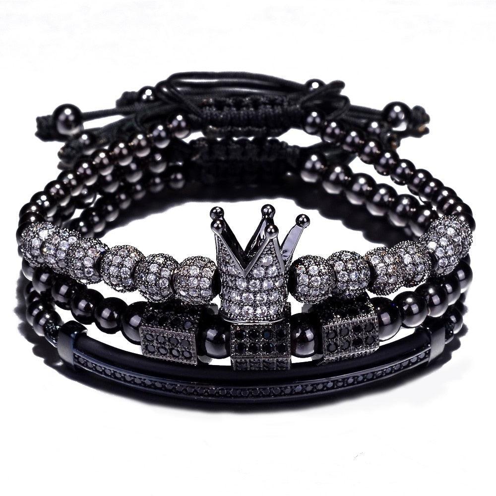 3pcs/Set Luxury Jewelry Zircon Men Bracelets, Cubic Micro Pave CZ Charm Braided Men Bracelets - Sandrine Swank