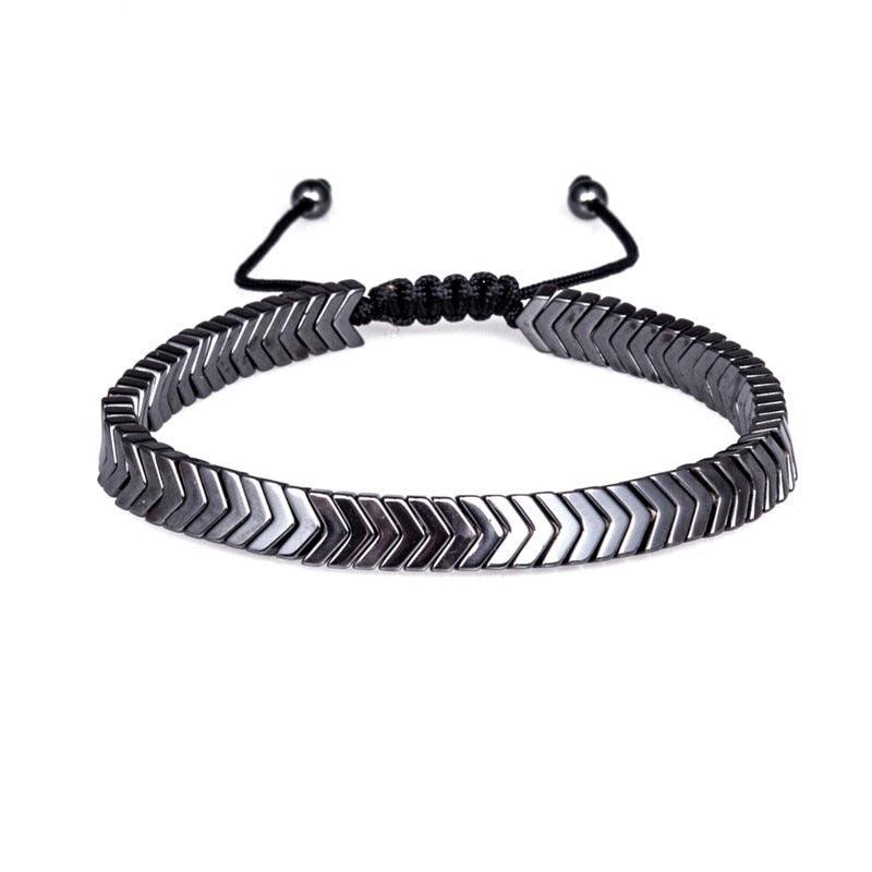 Bracelet Men Braided Rope Natural Hematite Stone, Geometry Bead Chain Bangles For Men - Sandrine Swank