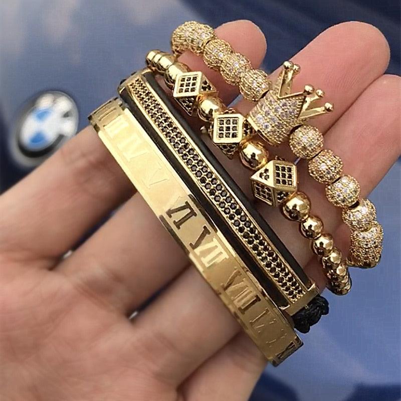 Luxury Roman Royal Crown Charm Men Bracelet, Braided Adjustable Men Bracelet - Sandrine Swank