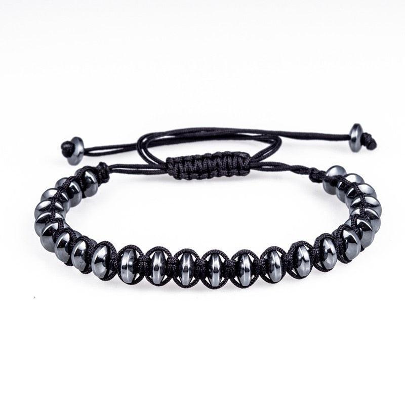 Bracelet Men Braided Rope Natural Hematite Stone, Geometry Bead Chain Bangles For Men - Sandrine Swank