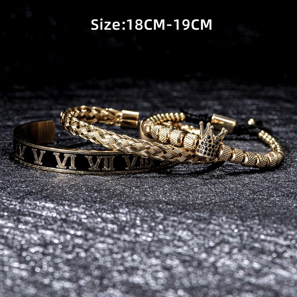 Luxury Crown Handmade Men Enamel Roman Numeral Bangles, Hemp Rope Buckle Open Stainless Steel Men Bracelet, Micro Pave CZ Luxury Jewelry - Sandrine Swank