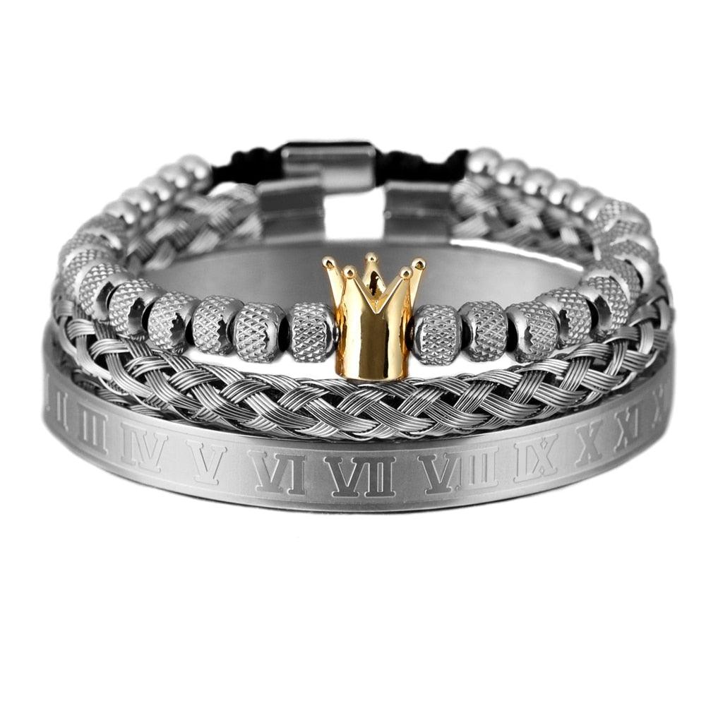 Luxury 3pcs/Set Stainless Steel Men Bracelet, Men Jewelry Roman Number Charm Bracelets - Sandrine Swank