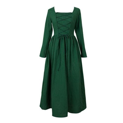 Elsie Vintage Pastoral Style Green Cotton And Linen Long Dress Medieval Retro Elegant Slim Bandage Dresses - Sandrine Swank