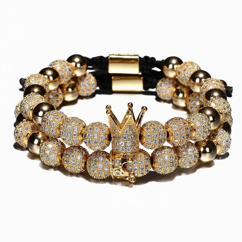 Luxury Crown Charm Men Bracelets, 8mm Micro Pave CZ Round Braided Men Bracelet - Sandrine Swank