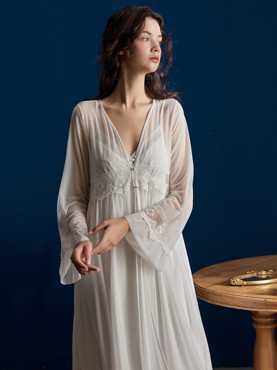 Vintage 2 Pieces Nightgown Sets For Women  Royal Nightdress, Victorian Nightgown - Belleroz