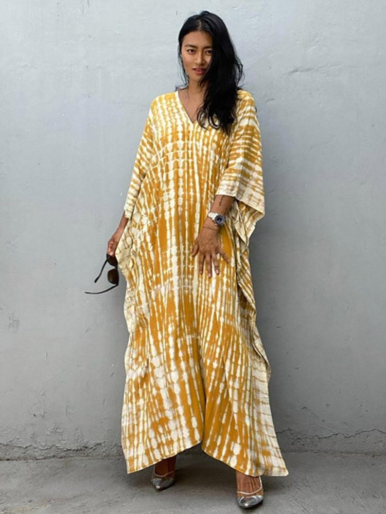 Bohemian Caftan, Bohemian Kaftan, Retro Striped Tie Dye Women Swimsuit Cover Up Bikini Wrap Beach Dress, Beachwear Kimono Kaftan - Sandrine Swank