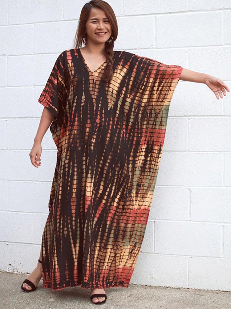 Bohemian Kaftan, Retro Striped Tie Dye Women Swimsuit Cover Up Bikini Wrap Beach Dress Beachwear Kimono Kaftan - Sandrine Swank