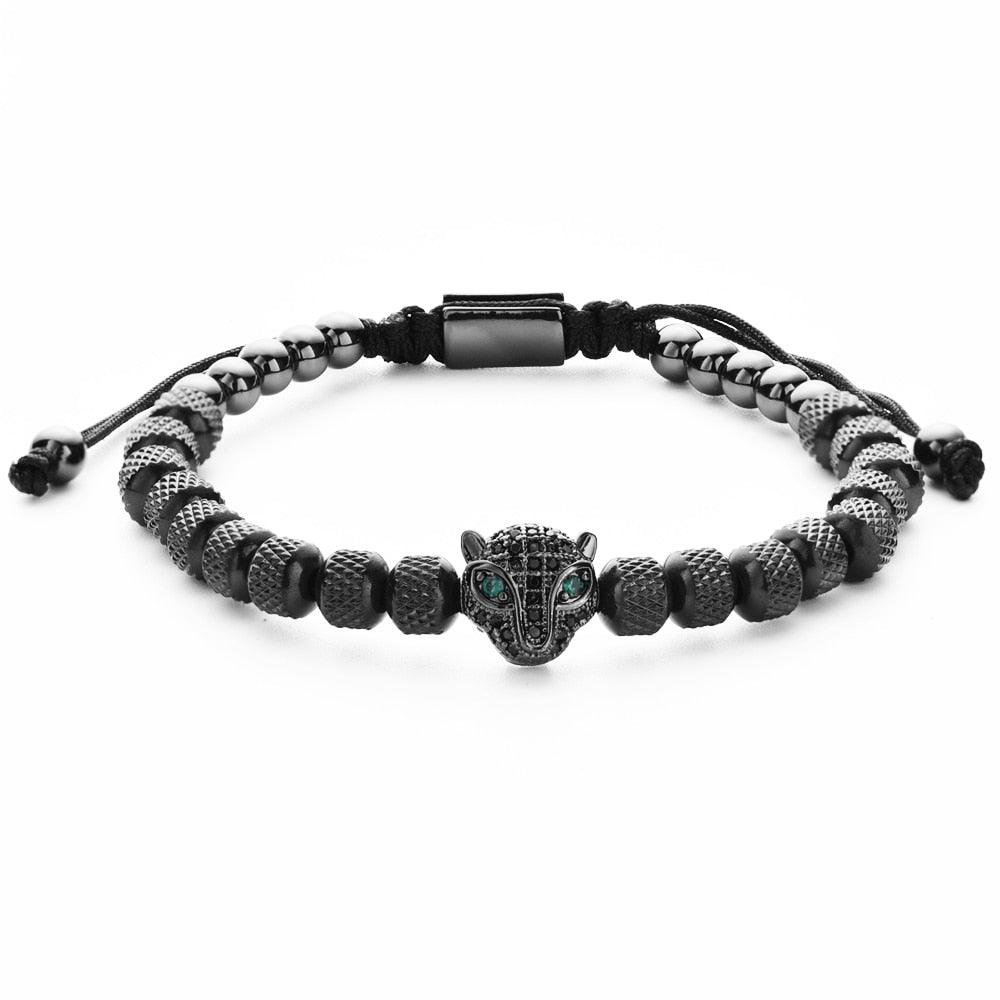 Charm Micro Pave CZ Leopard Head Men's Bracelet, Stainless Steel Handmade Men's Bracelet - Sandrine Swank