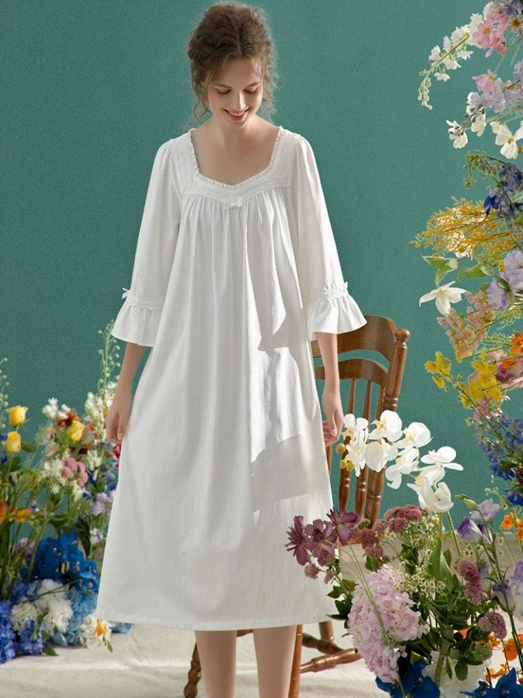 Vintage Soft Cotton Nightgown For Women, Victorian Vintage Nightgown - Belleroz