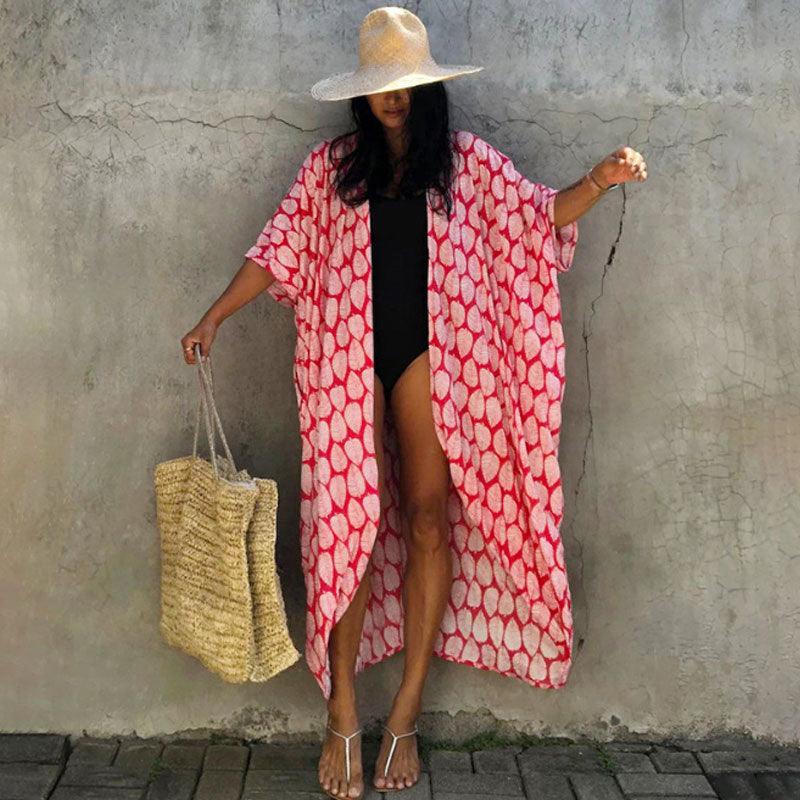 Bohemian Long Kimono, Beach Cover Ups Kimono, Tie Dye Kimono, Swimsuit Cape Summer Dress, Beachwear Cover Up Dress - Belleroz