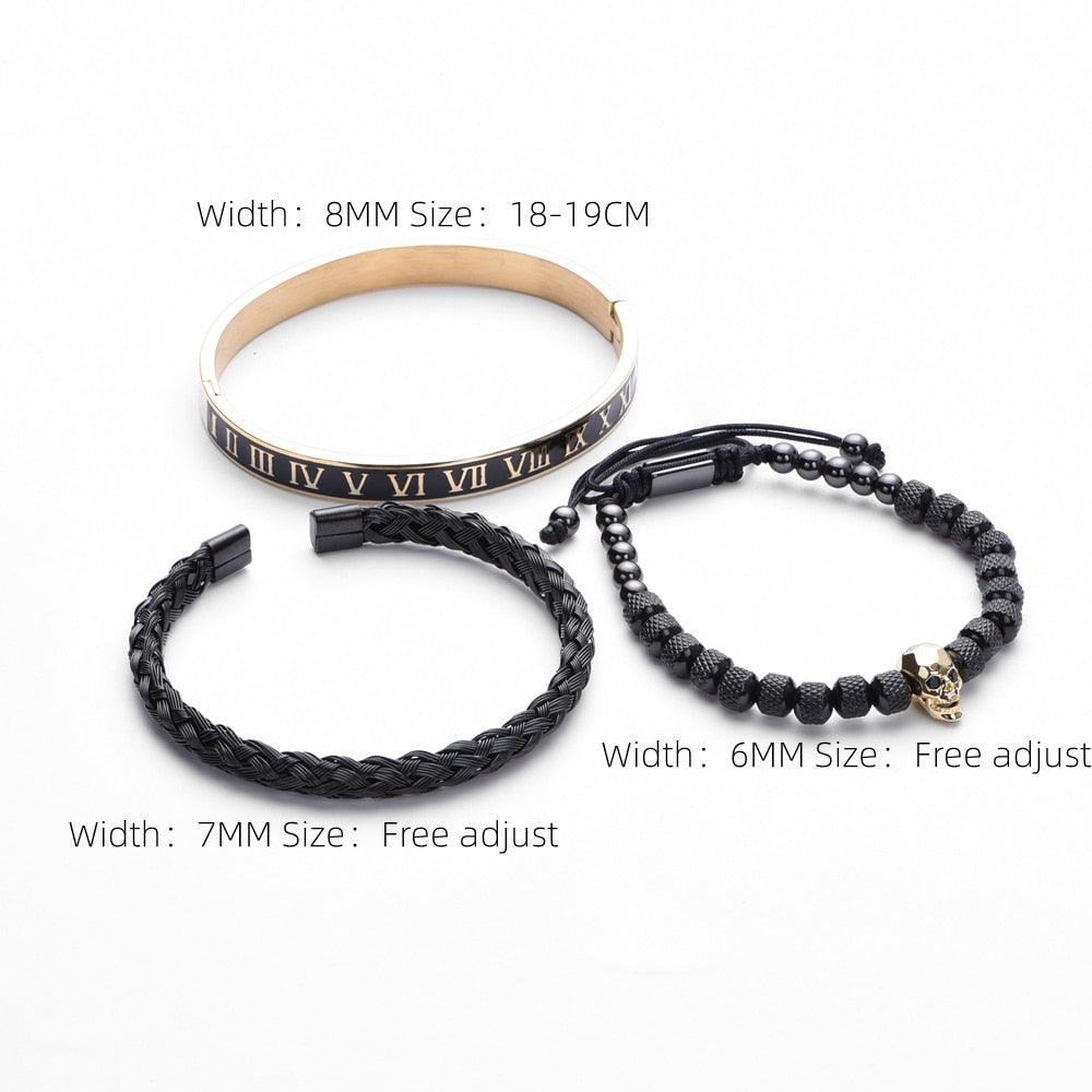 Luxury 3pcs/Set Skull Charm Black Men Bracelet, Stainless Steel  Men Enamel Bracelet - Sandrine Swank