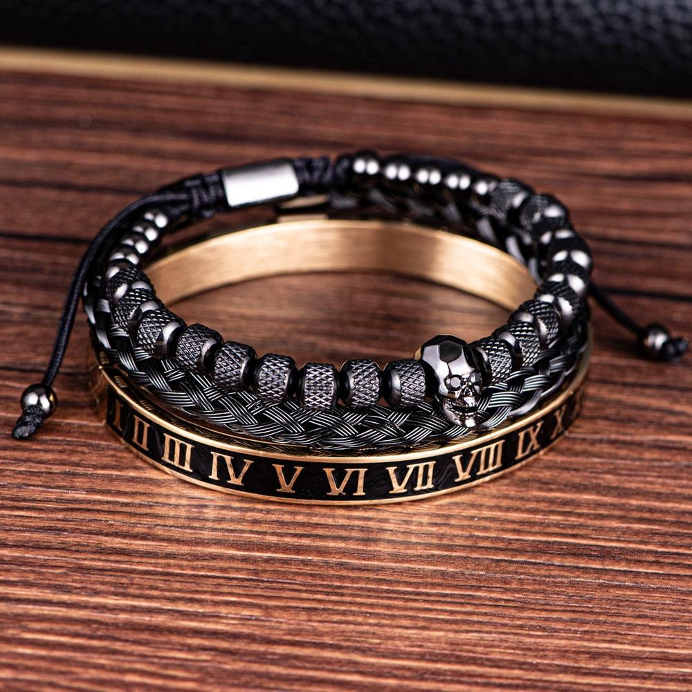 Luxury 3pcs/Set Skull Charm Black Men Bracelet, Stainless Steel  Men Enamel Bracelet - Sandrine Swank