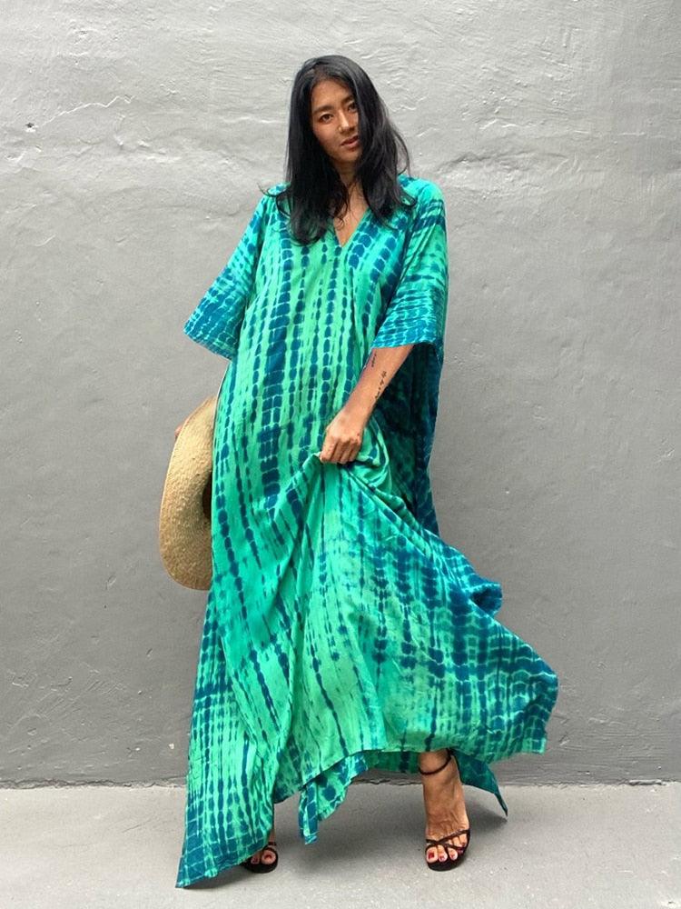 Bohemian Caftan, Bohemian Kaftan, Retro Striped Tie Dye Women Swimsuit Cover Up Bikini Wrap Beach Dress, Beachwear Kimono Kaftan - Sandrine Swank