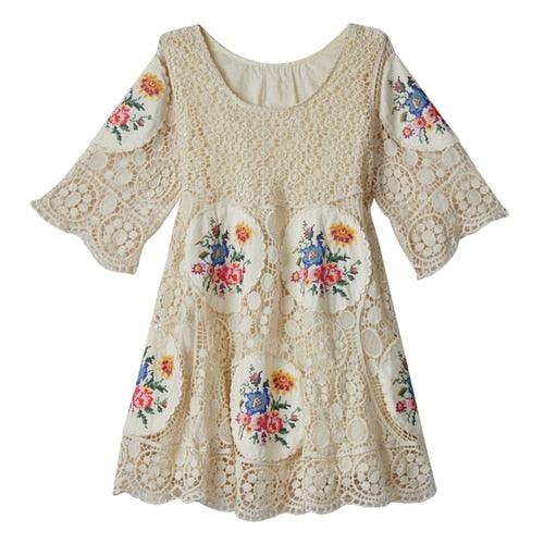 Elsie French Vintage Luxury Embroidery Floral Sexy Hollow Out Lace Dress Elegant Midi Dress - Sandrine Swank