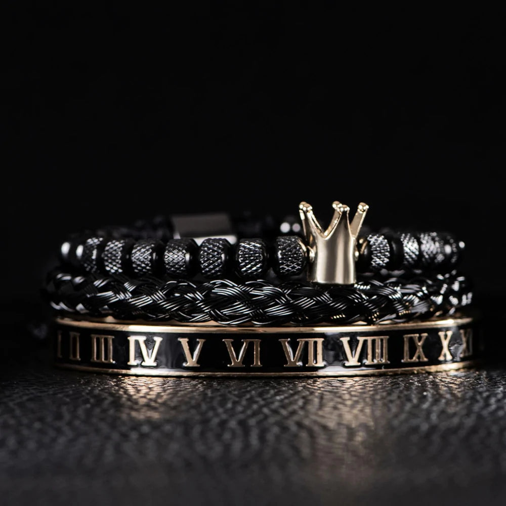 Luxury Enamel Roman Bracelet Royal Crown Charm, Men Stainless Steel Geometry Open Adjustable Bracelets - Sandrine Swank