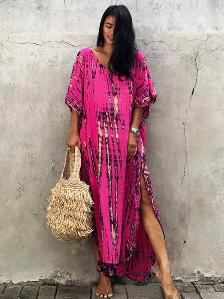 Bohemian Caftan, Bohemian Kaftan, Retro Striped Tie Dye Women Swimsuit Cover Up Bikini Wrap Beach Dress, Beachwear Kimono Kaftan - Sandrine Swank