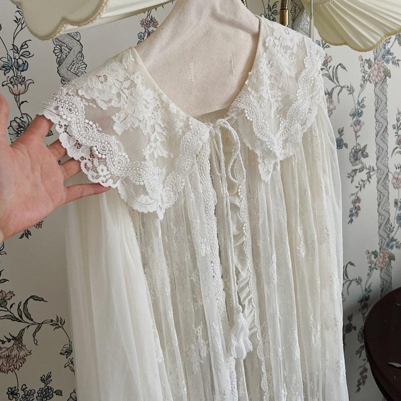 Vintage Luxury White Lace 2-Pics Nightdress, Vintage Lace Nightgown, Victorian Nightgown - Belleroz