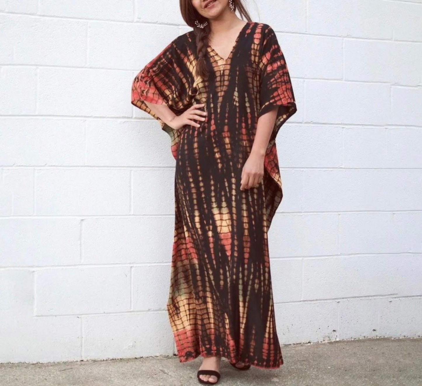 Bohemian Kaftan, Boho Retro Striped Tie Dye Women Swimsuit Cover Up, Beach Dress Kaftan - Sandrine Swank