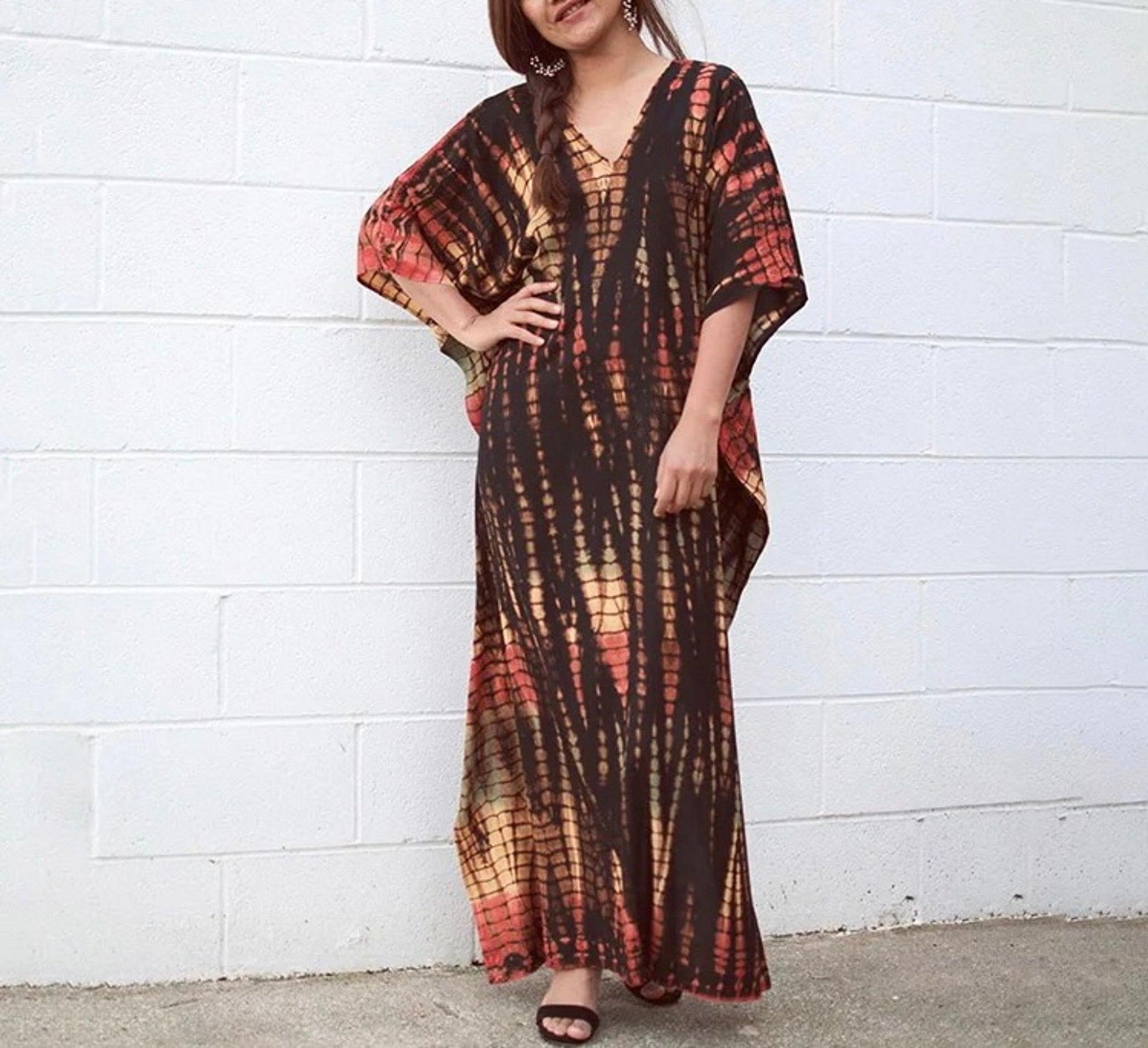 Bohemian Kaftan, Boho Retro Striped Tie Dye Women Swimsuit Cover Up, Beach Dress Kaftan - Sandrine Swank