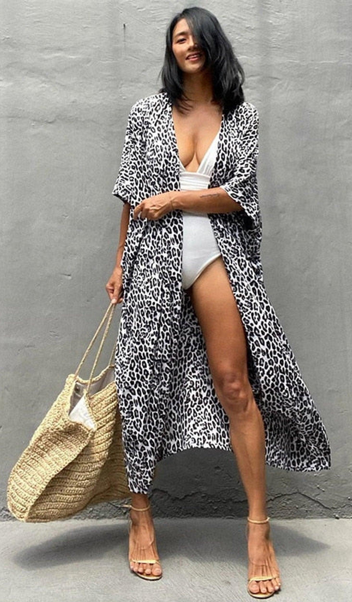 Bohemian Long Kimono, Beach Cover Ups Kimono, Tie Dye Kimono, Swimsuit Cape Summer Dress, Beachwear Cover Up Dress - Belleroz